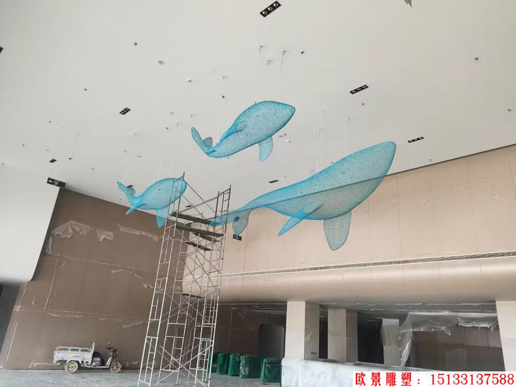 不銹鋼吊頂鏤空動物鯨魚擺件，適合海洋館景觀裝飾,6